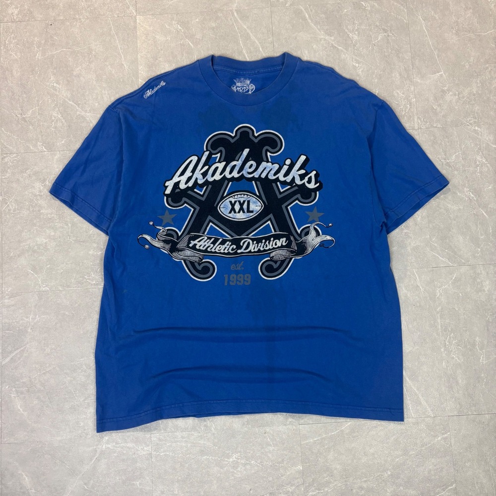 Akademiks Mens Athletic Division Graphic T-Shirt Blue XXL Short Sleeve Cotton